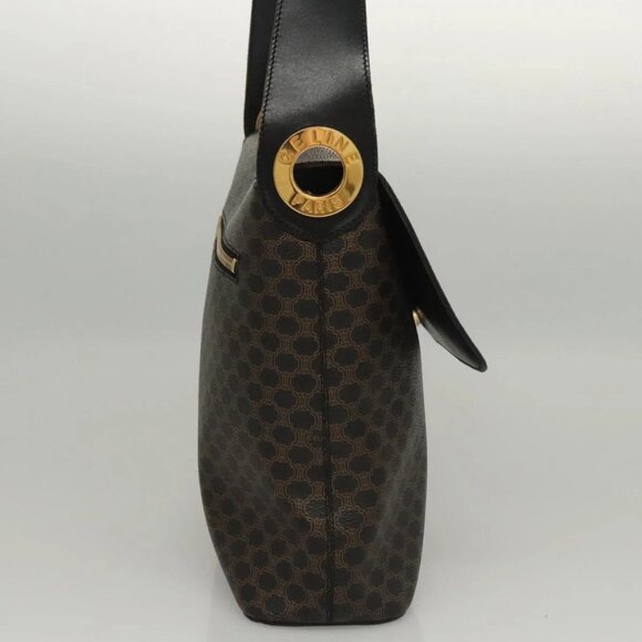CELINE Macadam Canvas Shoulder Bag PVC Leather Black Gold Auth 116559 - Picture 6 of 16